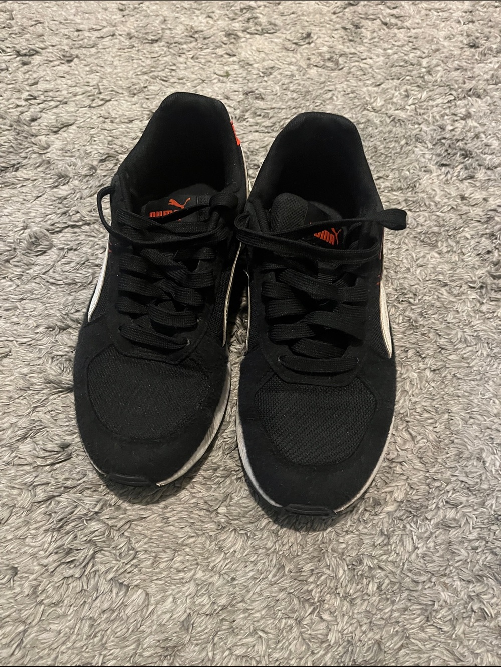 Puma Men's Black Sneakers with White Stripe and Orange Logo